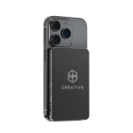 Powerbank magnético ecológico con carga inalámbrica 15W 5000 mAh color negro vista con logo