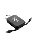 Powerbank llavero ecológico con cables integrados 2000 mAh color negro vista de impresión