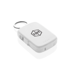Powerbank llavero ecológico con cables integrados 2000 mAh color blanco vista con logo