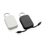 Powerbank llavero ecológico con cables integrados 2000 mAh color blanco vista general