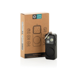 Alarma personal compacta recargable por USB-C con luz LED 150dB color negro vista con caja