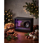Altavoz inalámbrico transparente con luz RGB integrada y USB-C 5W color negro vista de ambiente