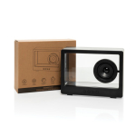 Altavoz inalámbrico transparente con luz RGB integrada y USB-C 5W color negro vista con caja