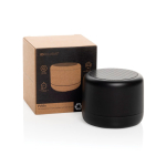 Altavoz inalámbrico compacto con Bluetooth 5.3 y sonido 3W color negro vista con caja