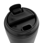 Taza térmica de plástico para café con tapa antigoteo 220ml color negro sexta vista