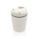 Taza térmica de plástico para café con tapa antigoteo 220ml color blanco