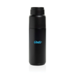 Termo con taza integrada antigoteo y aislamiento al vacío 500ml color negro vista con logo
