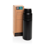 Termo con taza integrada antigoteo y aislamiento al vacío 500ml color negro vista con caja