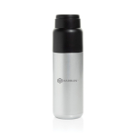 Termo con taza integrada antigoteo y aislamiento al vacío 500ml color plateado vista con logo