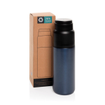Termo con taza integrada antigoteo y aislamiento al vacío 500ml color azul marino vista con caja