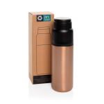 Termo con taza integrada antigoteo y aislamiento al vacío 500ml color marrón grisáceo vista con caja