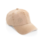 Gorra de 6 paneles efecto lavado en algodón reciclado 270 g/m2 color beige vista con logo