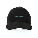 Gorra de 5 paneles de nailon reciclado ligera y transpirable color negro vista con logo