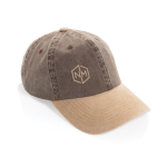 Gorra de 6 paneles de algodón bicolor con cierre ajustable 270 g/m2 color marrón vista con logo
