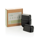 Afeitadora portátil recargable con pantalla y bloqueo viaje color negro vista con caja