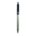 Bolígrafo triangular de plástico reciclado con clic tinta azul color azul vista con logo
