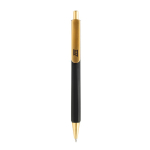 Bolígrafo ergonómico de tres lados tacto suave tinta azul color negro vista con logo