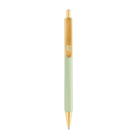 Bolígrafo ergonómico de tres lados tacto suave tinta azul color verde vista con logo