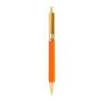 Bolígrafo ergonómico de tres lados tacto suave tinta azul color naranja vista con logo