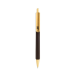 Bolígrafo ergonómico de tres lados tacto suave tinta azul color marrón oscuro vista con logo