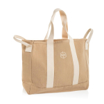 Bolsa de playa lona reciclada con acabado lavado 400 g/m2 color beige vista con logo