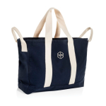 Bolsa de playa lona reciclada con acabado lavado 400 g/m2 color azul marino vista con logo