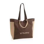 Bolsa shopper-weekender de lona reciclada y capacidad 18L 400 g/m2 color marrón vista con logo