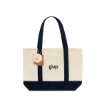 Bolsa tote de algodón reciclado con diseño mensaje 20L 350 g/m2 color azul marino vista con logo