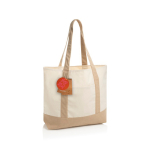 Bolsa tote de algodón reciclado con diseño mensaje 20L 350 g/m2 color blanco roto