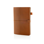 Libreta recargable con bolsillos y cierre elástico PU A5 hojas a rayas color marrón