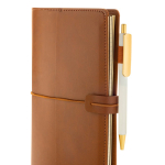 Libreta recargable con bolsillos y cierre elástico PU A5 hojas a rayas color marrón séptima vista