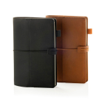 Libreta recargable con bolsillos y cierre elástico PU A5 hojas a rayas color marrón vista general