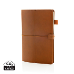 Libreta recargable con bolsillos y cierre elástico PU A5 hojas a rayas color marrón