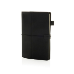 Libreta recargable con bolsillos y cierre elástico PU A5 hojas a rayas color negro