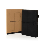 Libreta recargable con bolsillos y cierre elástico PU A5 hojas a rayas color negro vista con caja