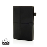 Libreta recargable con bolsillos y cierre elástico PU A5 hojas a rayas color negro