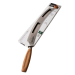 Cuchillo para pizza y queso de doble agarre de acero inoxidable Boska color plateado vista con caja
