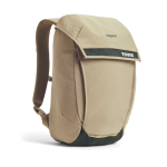 Mochila minimalista con solapa magnética para PC 16” Thule Paramount color beige vista con logo