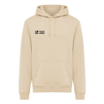 Sudadera unisex con capucha y felpa cepillada 340 g/m2 Iqoniq Joshua color camel vista de impresión