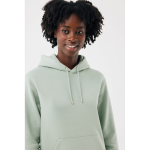 Sudadera unisex con capucha y felpa cepillada 340 g/m2 Iqoniq Joshua color verde oliva quinta vista con modelo