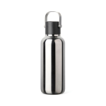 Botella térmica de doble pared con pajita y antigoteo 600ml color plateado brillante
