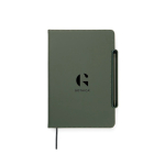 Libreta recargable con soporte para teléfono A5 hojas a rayas color verde vista con logo