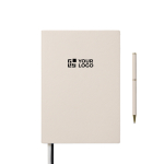 Set de cuaderno y bolígrafo con caja de regalo A5 hojas a rayas color blanco vista de impresión