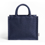 Bolsa mini de algodón reciclado con interior laminado 220g/m² color azul marino primera vista