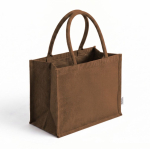 Bolsa grande de algodón reciclado con interior laminado 220g/m² color marrón primera vista