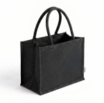 Bolsa grande de algodón reciclado con interior laminado 220g/m² color negro primera vista