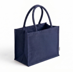 Bolsa grande de algodón reciclado con interior laminado 220g/m² color azul marino primera vista