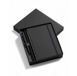 Set de bolígrafo de aluminio tinta azul y libreta PU A5 hojas a rayas color negro primera vista