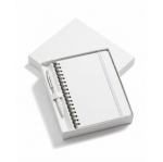 Set de bolígrafo de aluminio tinta azul y libreta PU A5 hojas a rayas color blanco primera vista
