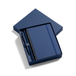 Set de bolígrafo de aluminio tinta azul y libreta PU A5 hojas a rayas color azul marino primera vista